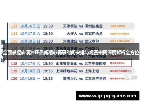 全面掌握庙澳洲杯最新精彩赛事时间安排与观赛指南深度解析全方位